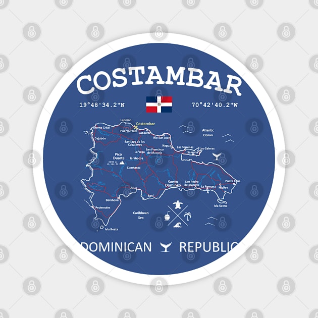 Costambar Dominican Republic Flag Travel Map Coordinates GPS Magnet by French Salsa